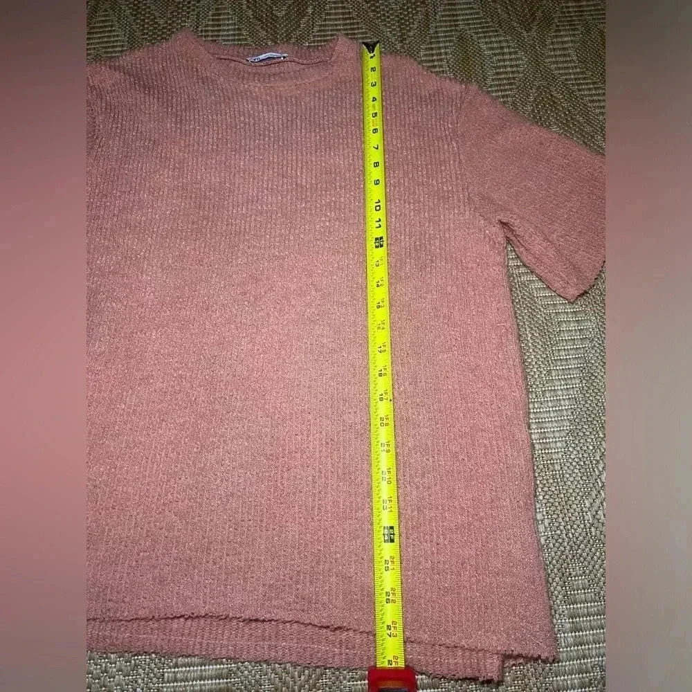Zara Dusty Rose Short Sleeve Crewneck Sweater - Picture 7 of 7